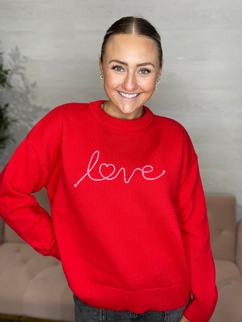 Love Notes Boyfriend Sweater-Cherry