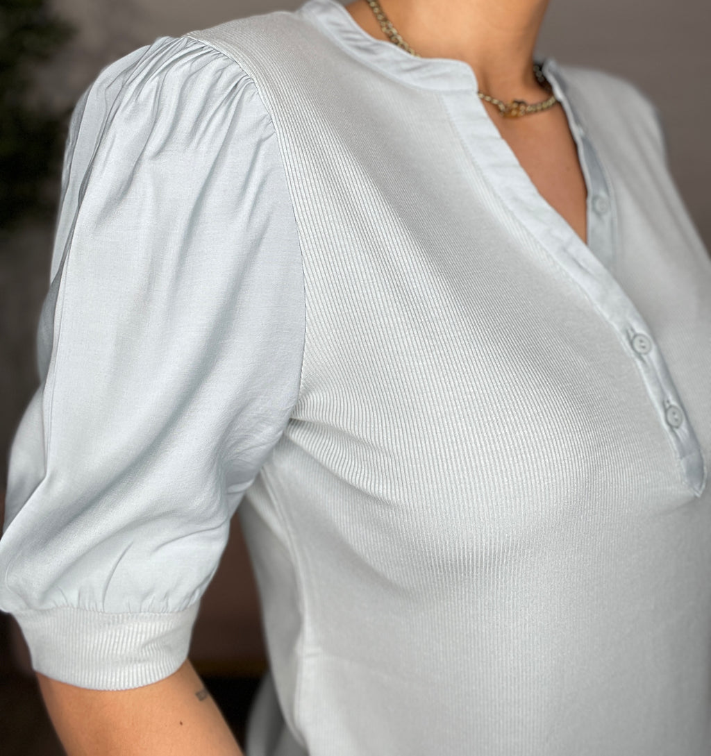 Tanner Puff Elbow Sleeve Top-Aquamarine
