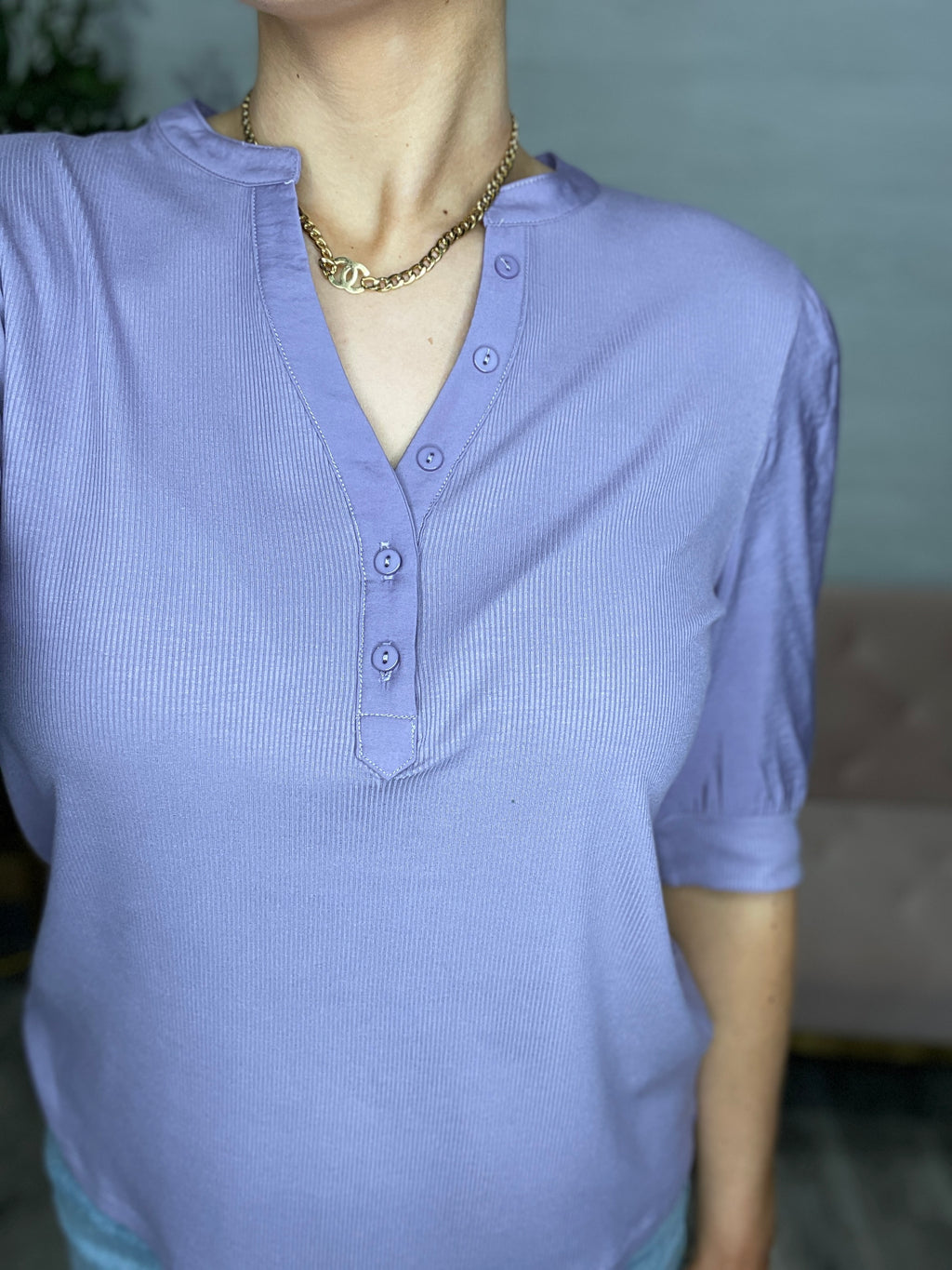 Tanner Puff Elbow Sleeve Top-Dewy Iris