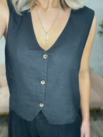 Marta Linen Vest-Black