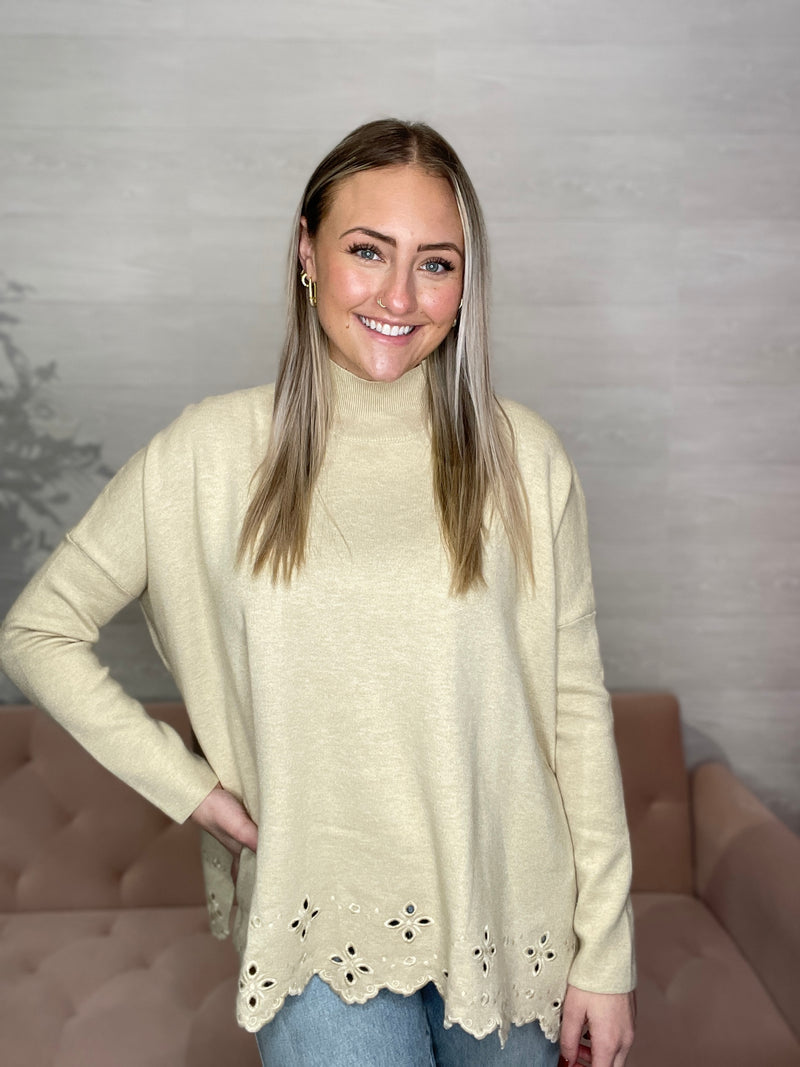 Heather Embroidered Hem Sweater