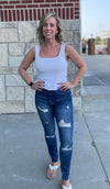 Becca High Rise Distressed Relaxed Fit Skinny Jeans