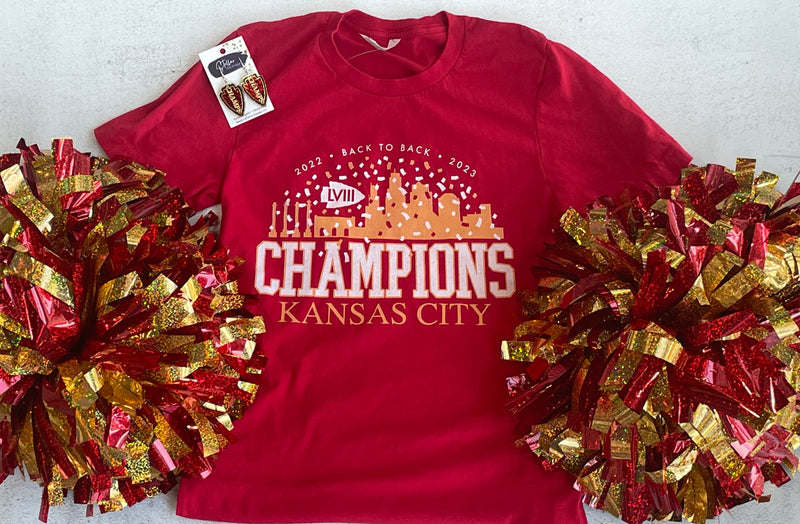 Back to Back Confetti Champs Tee-Dark Red