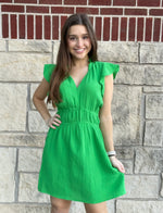 Martha Ruffle Sleeve Dress-Green Flare