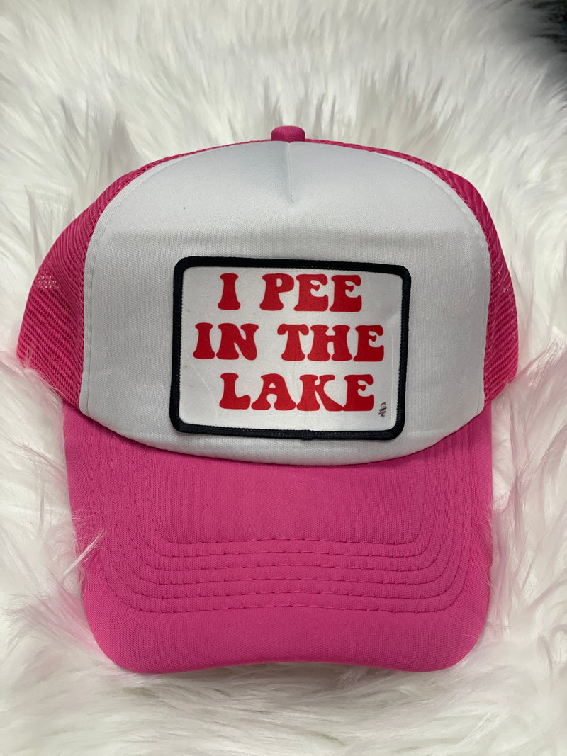 I Pee in the Lake Trucker Hat-Pink & White