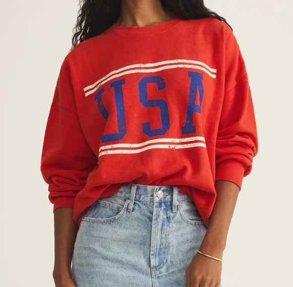 USA Sunday Sweatshirt=Cabana Red