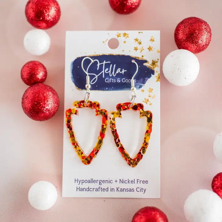 Red & Gold Confetti Cutout Arrowhead Dangles