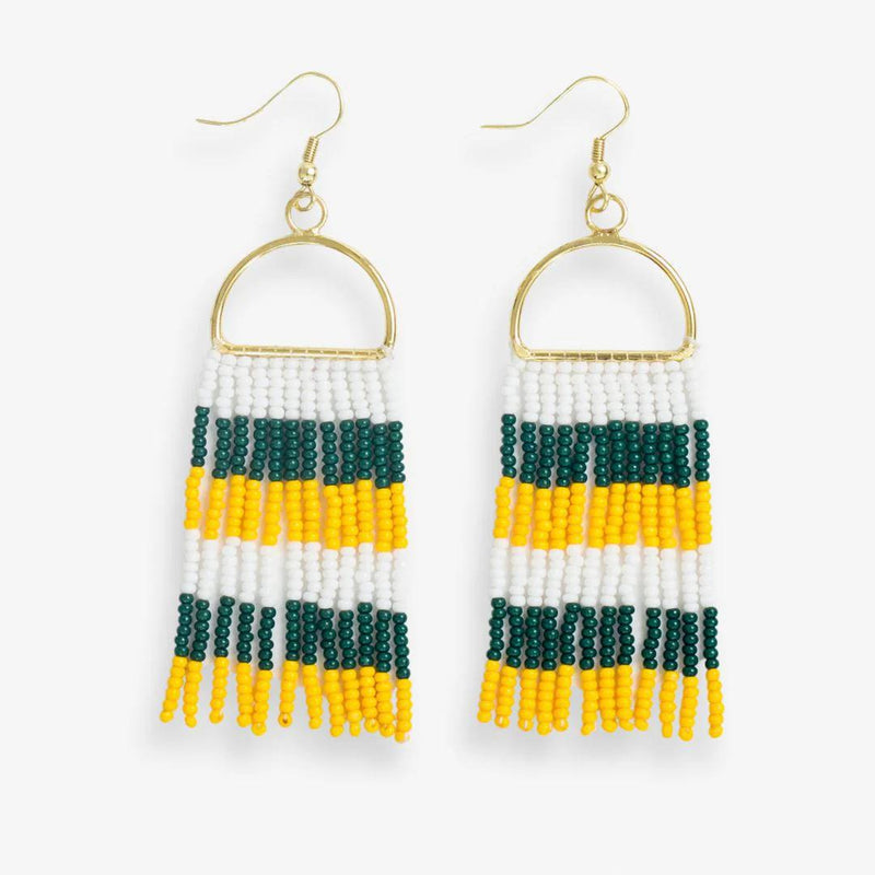 Allison Game Day Fringe Earrings-Green & Gold