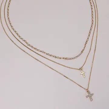 Multi Layer Double Cross Necklace