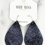 Leather Teardrop Earring-Metallic Navy