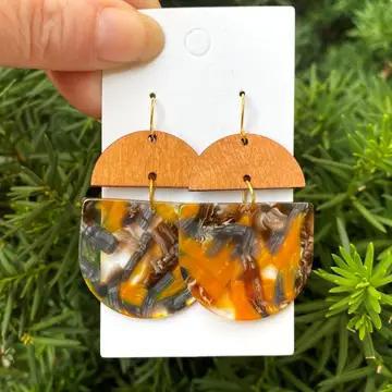 Squash Wood & Acrylic Deco Drop Earrings