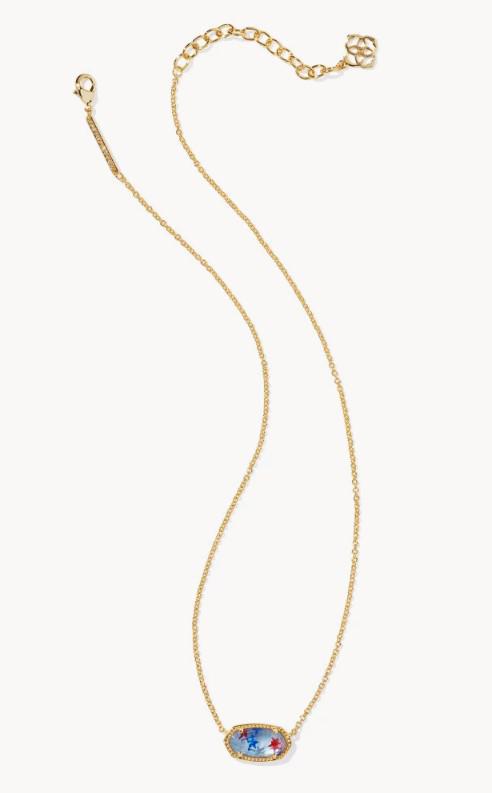 Elisa Gold Pendant Necklace in Red White Blue Illusion