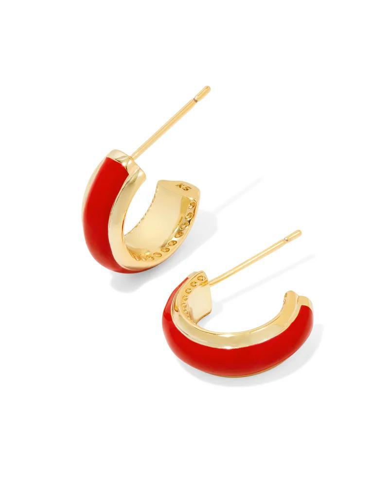 Ainsley Huggie Earrings-Gold/Red Enamel