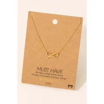 Gold Dipped Ribbon Bow Pendant Necklace