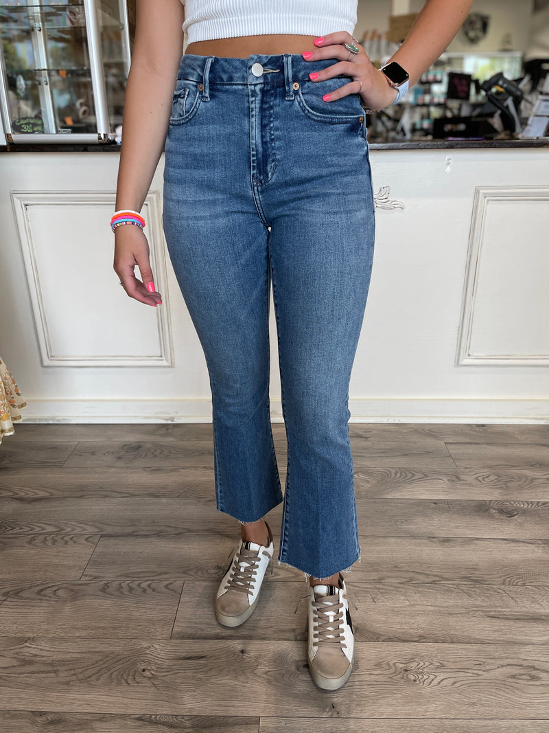 Jeanne Escape High Rise Cropped Flare Jeans by Dear John
