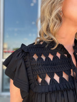 Kezia Knotted Embroidery Top in Black by Dear John