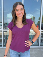 Uri Thermal V Neck Top in Purple Potion by Dear John