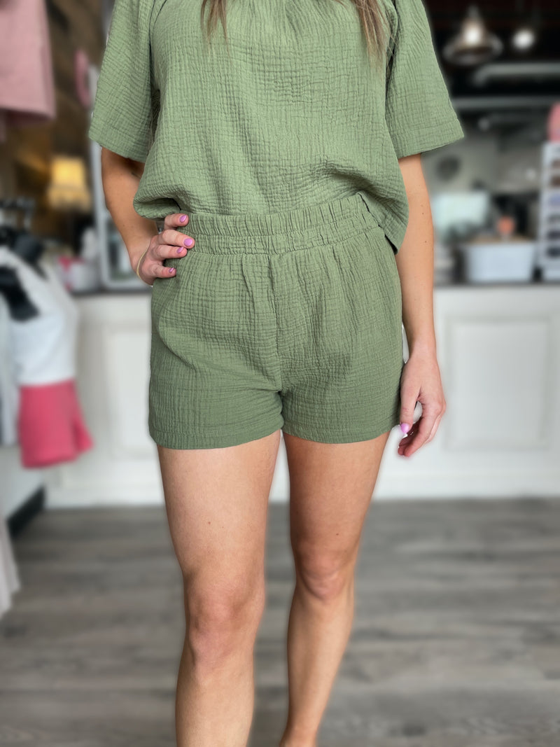 All Set Gauze Short in Olive Branch by Z Supply