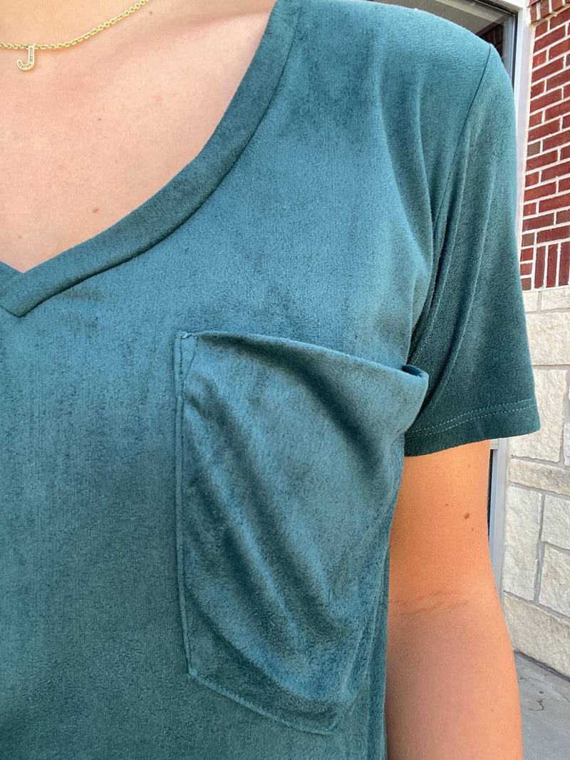 Phoenix Suede V-Neck Pocket Tee by Another Love