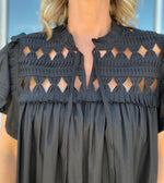 Kezia Knotted Embroidery Top in Black by Dear John