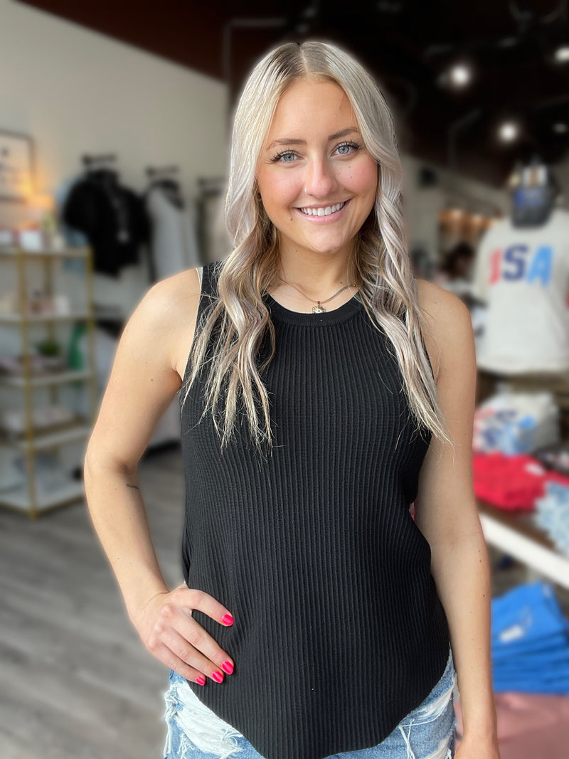 Cora Sleeveless Sweater Tank in Black by Another Love