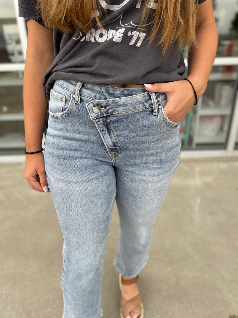 Stephanie High Rise Crossover Straight Jeans