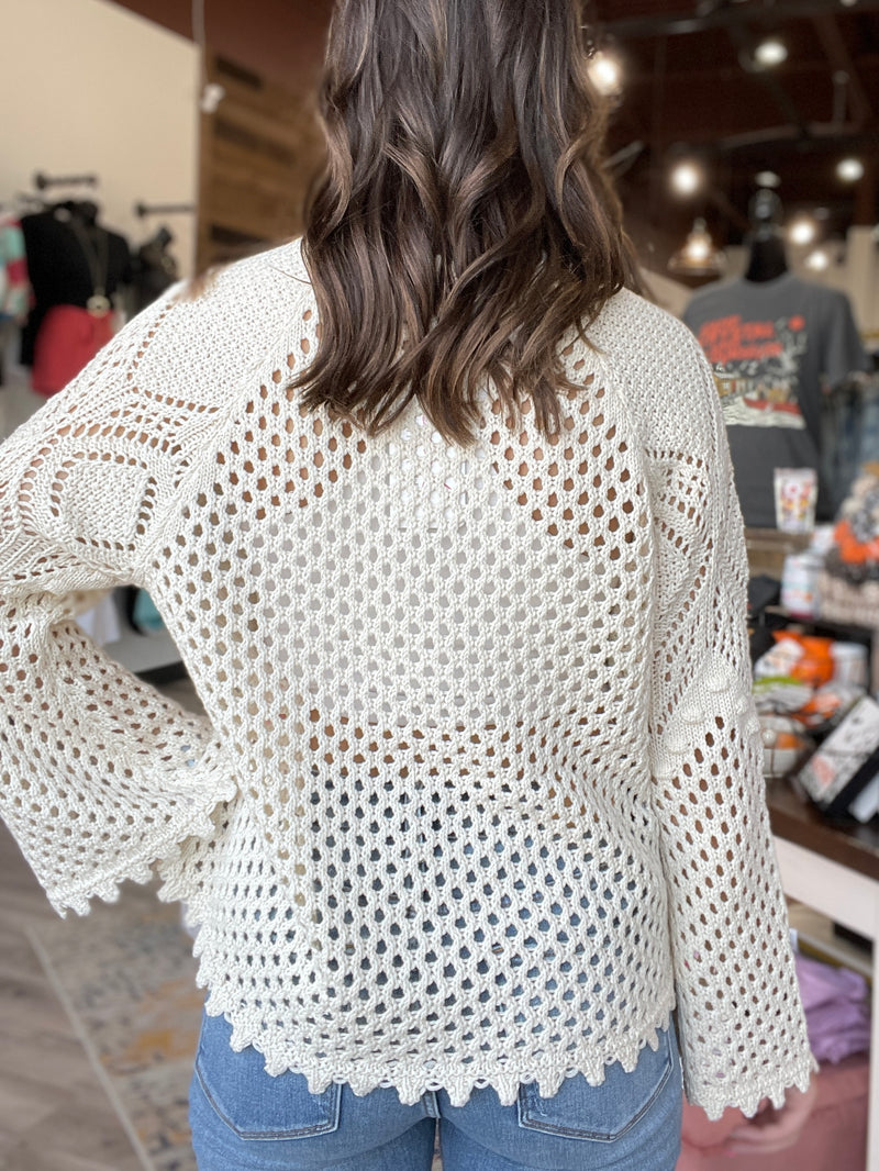 Marissa Crochet Mesh Sweater in Vintage Cream by Another Love