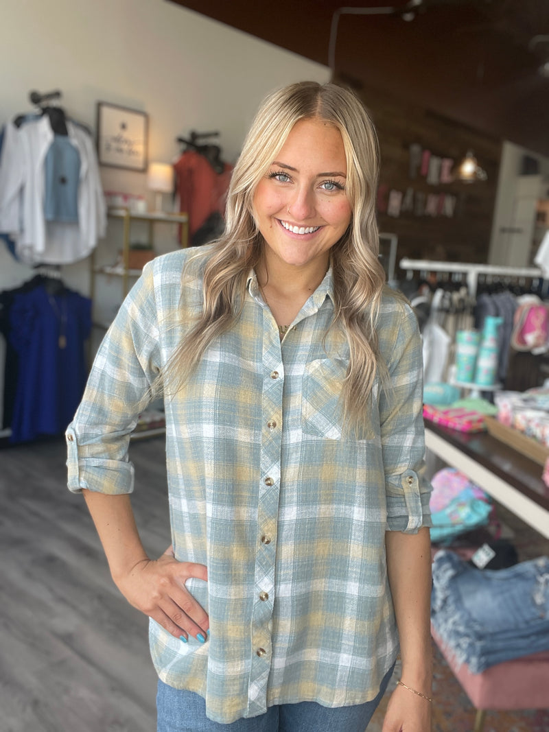 Saige Shirt in Sage Yellow Plaid