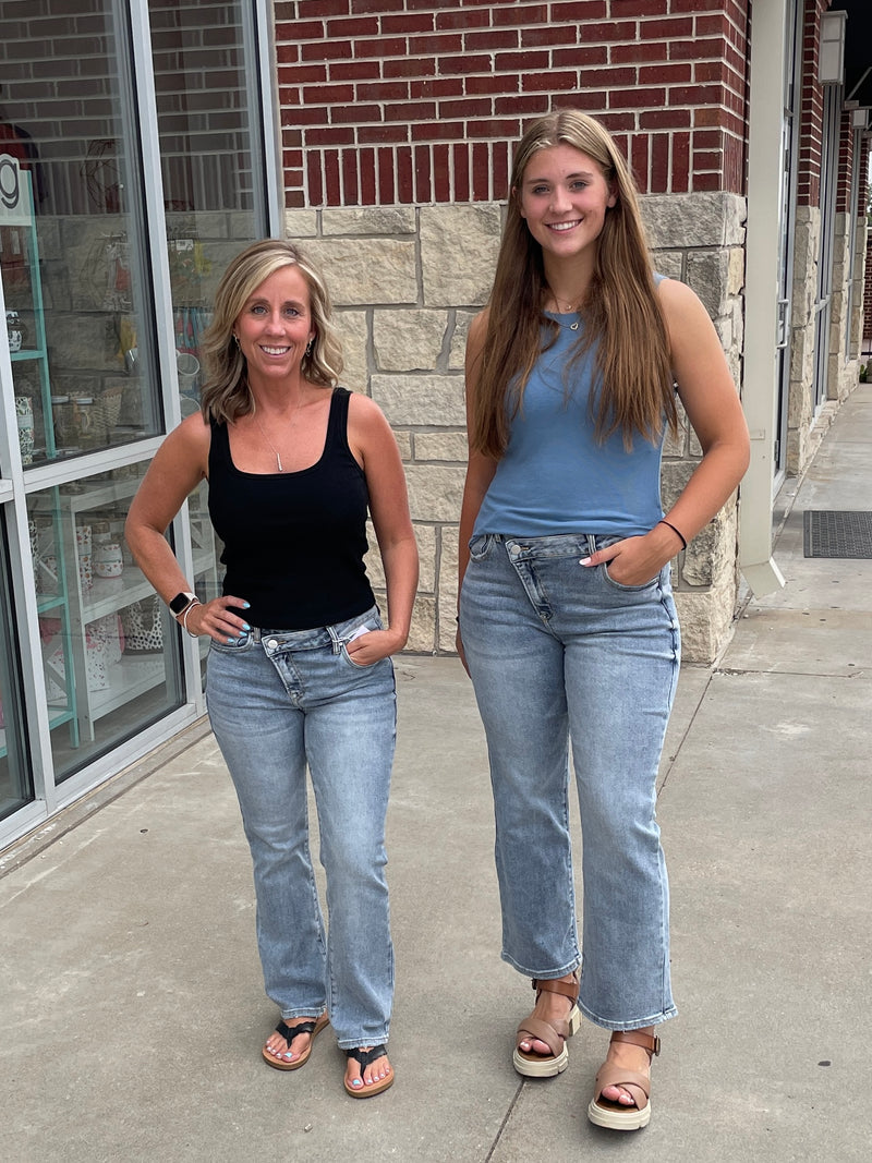 Stephanie High Rise Crossover Straight Jeans