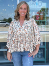 Malia V Neck Top in Neutral Bloom by Dear John