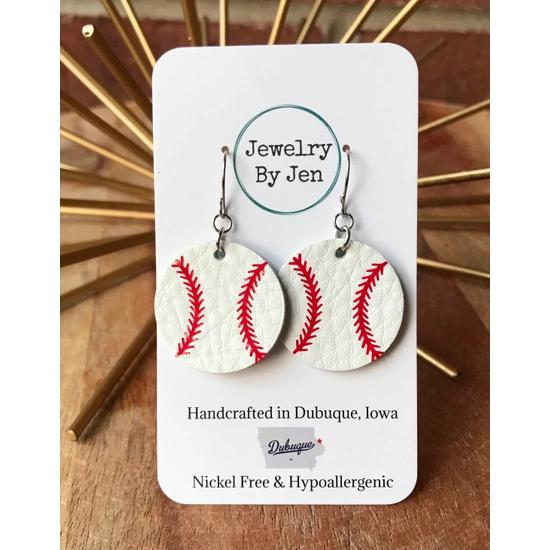 Baseball Round Leather Earrings