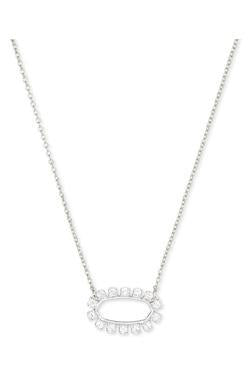 Elisa Open Frame Crystal Pendant Necklace in Silver