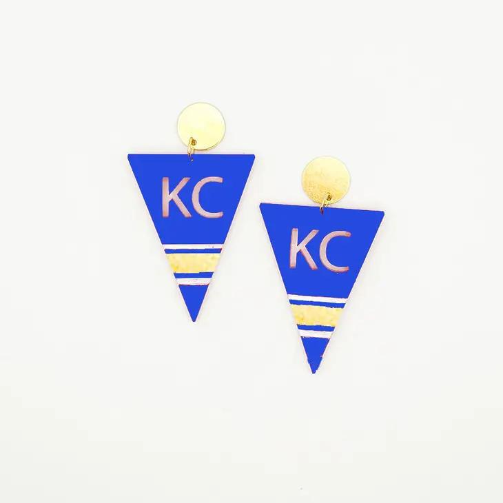 Kansas City Blue Pennant Earrings-Large