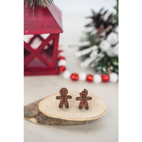 Gingerbread Man Wood Stud Earrings