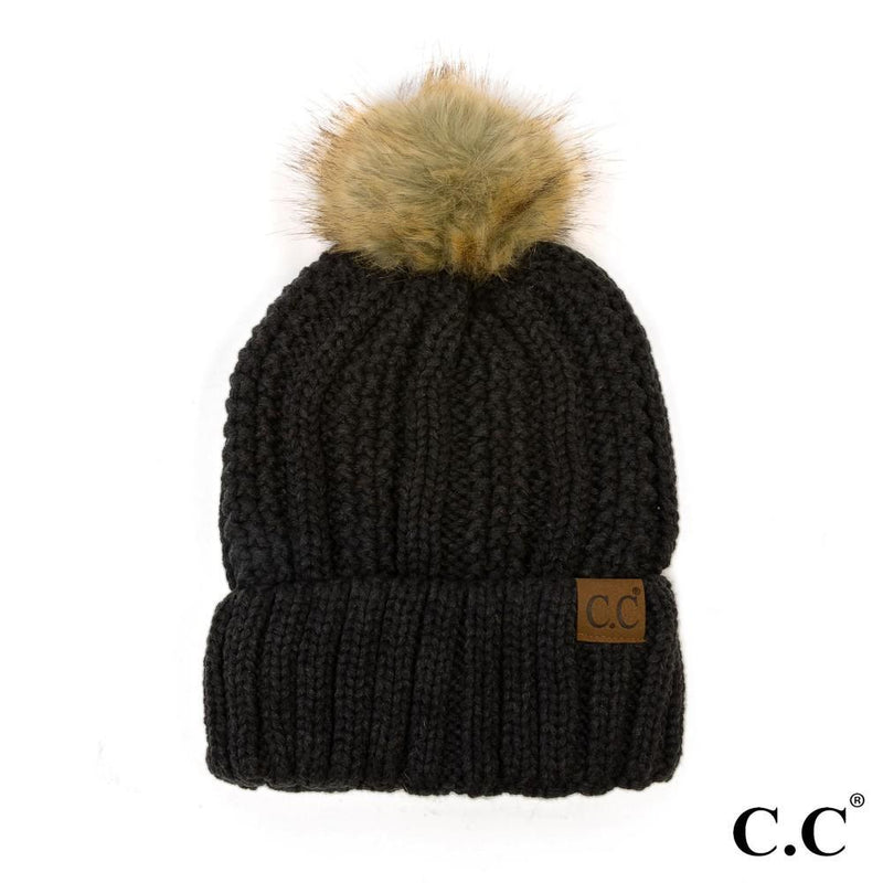 Fuzzy Lined Pom CC Beanie