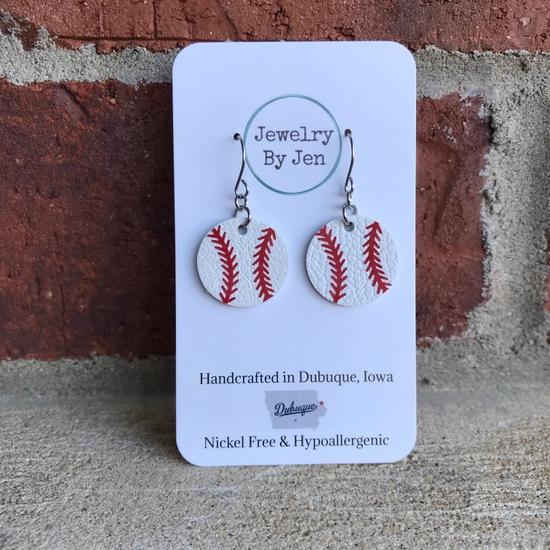 Baseball Round Leather Earrings