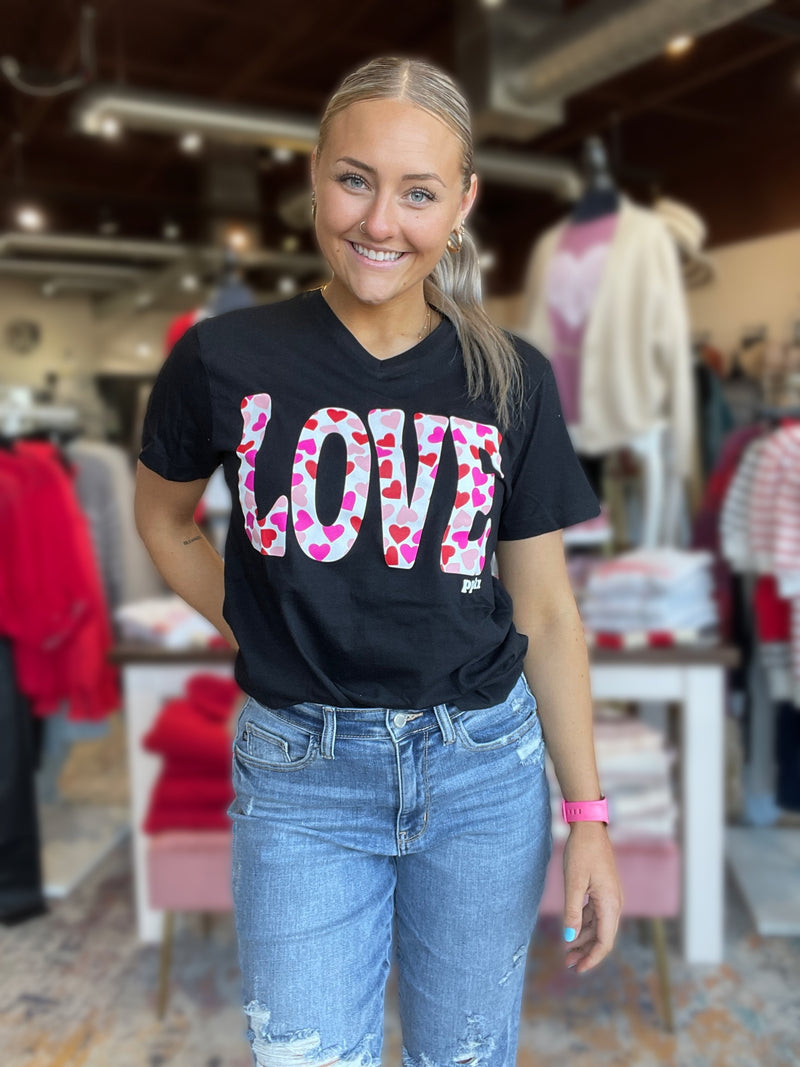 Love Hearts V Neck Graphic Tee