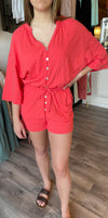 Zephyr Jersey Romper-Coral Red