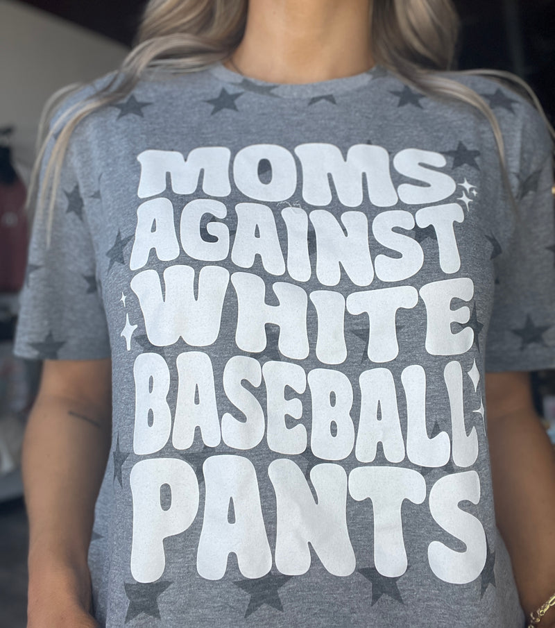 Moms Against White Baseball Pants Graphic Tee