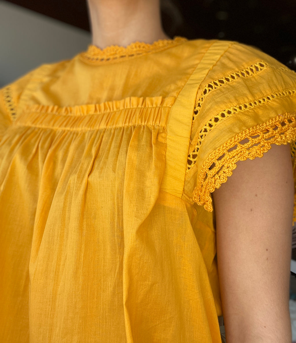 Edith Lace Detail Top in Sunny Yellow by Dear John