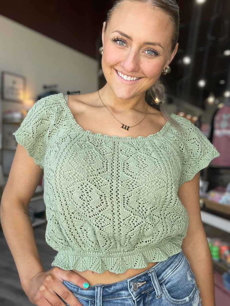 Polina Crochet Peplum Top in Lily Pad by Another Love