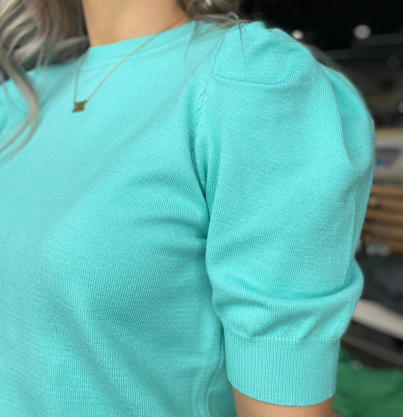 Jade Puff Sleeve Solid Sweater