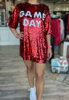 Red & White Sequin Game Day Dress
