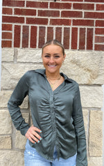 Saylor Gathered Front Shirt in Evergreen by Dear John