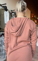 Split Neck Hoodie Top-Dusty Wood
