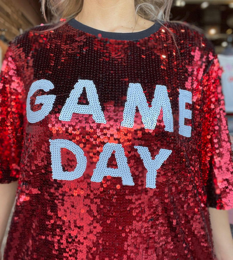 Red & White Sequin Game Day Dress